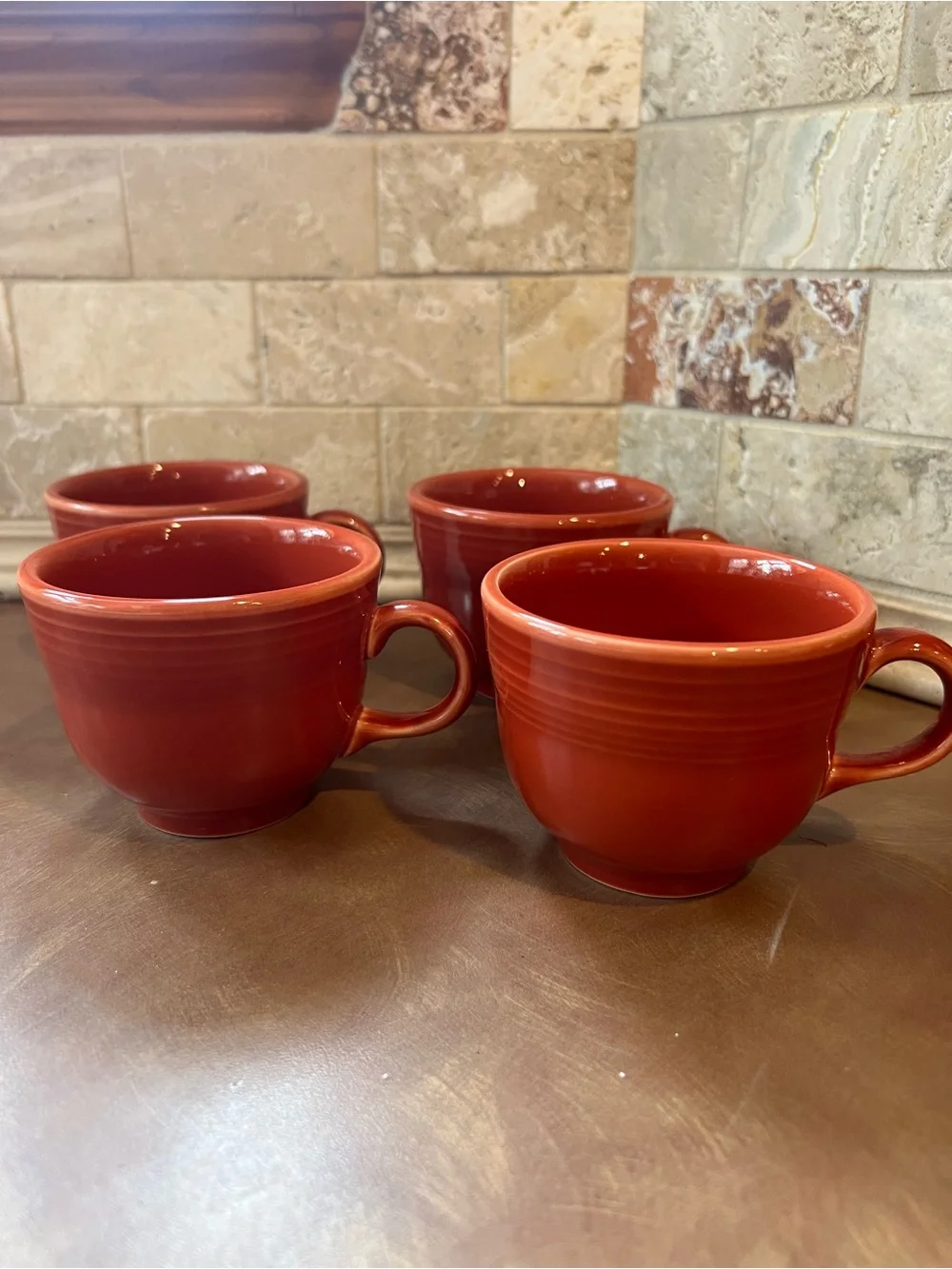 Fiestaware Ceramic Coffee Cup muted orange/Brown , Set of 4, Good Condition